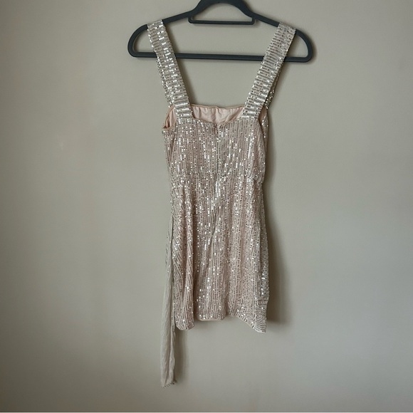 NWOT SHEIN Champagne Off Shoulder Sequin Bodycon Mini Dress Women’s Size Small - Picture 5 of 8